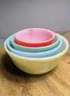 McKee Nesting Bowls VTG Primary Colors Set Of 4 Red Green Blue Yellow Milk Glass