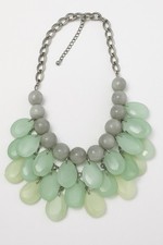 Vintage Sea Glass Look, Green, Gray, Accented, Dangle, Charm, Bib Necklace 18 3