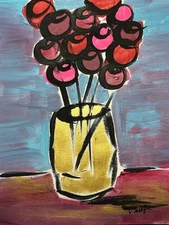 Floral Art Original Abstract Flower 8x10 Painting Modern Pop Art Minimalist