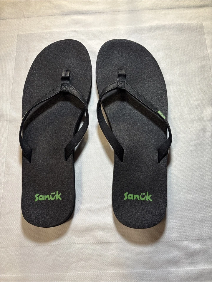 Chanclas Sanuk para mujer negras/plateadas talla 8 sandalias planas informales playa Foto 2 de 4