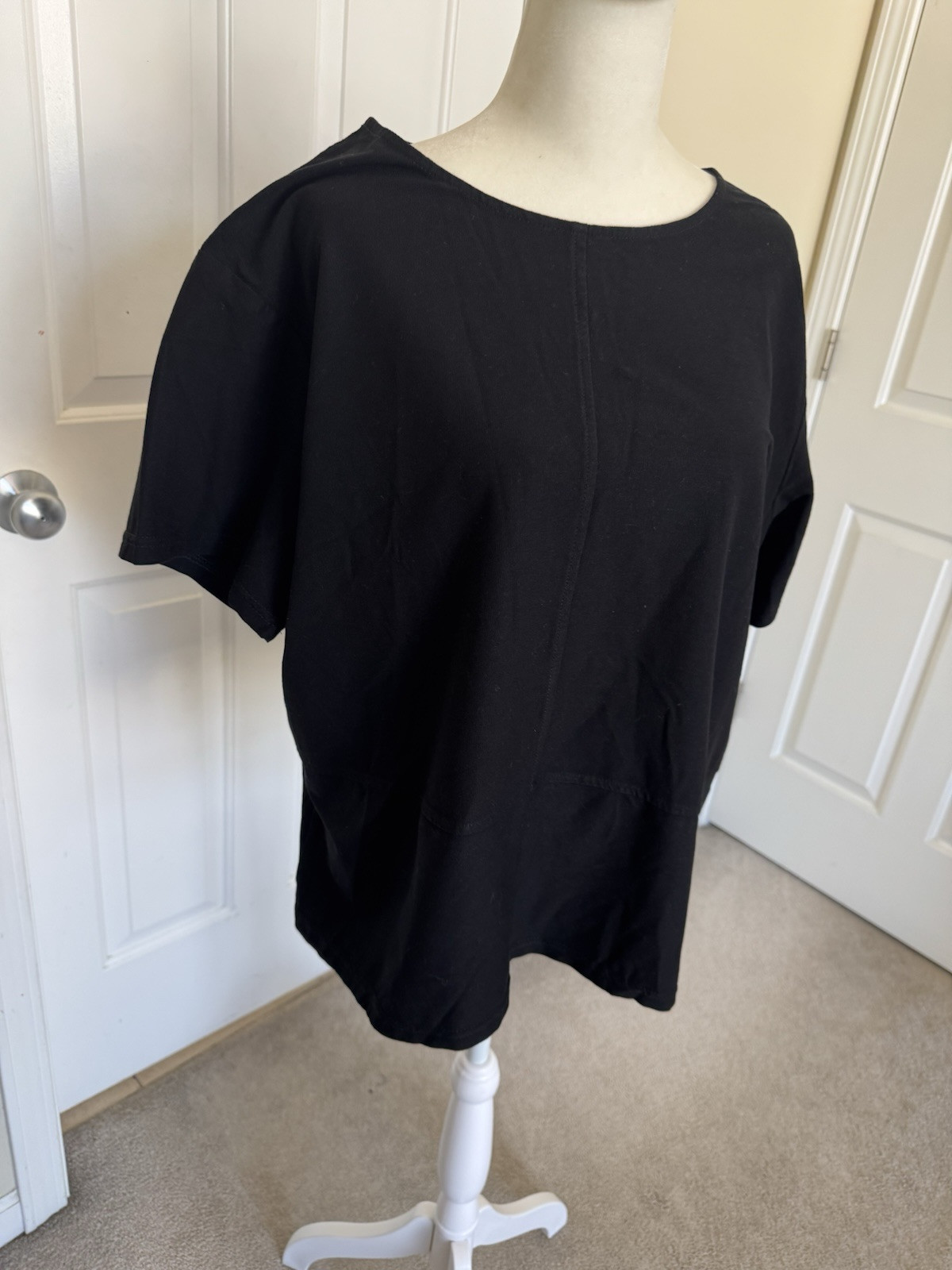 Eileen Fisher Shirt Womens Large Black Short Sleeve Pullover