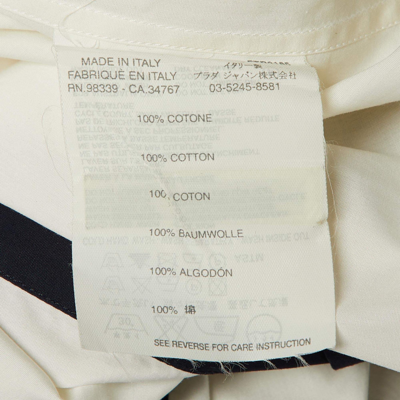 Prada WhiteNavy Cotton Long Sleeve Shirt M thumbnail 5