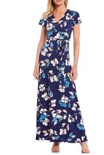 Eliza J. Women's Floral V Neck Short Sleeve Knit Maxi Dress Size 0 New