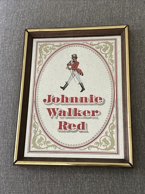 Johnnie Walker Red Mirrored Framed Sign 10.5'' Wide x 14'' Tall