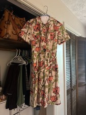 Tory Burch Poppy Field Floral Belted Shirt Dress Size 6