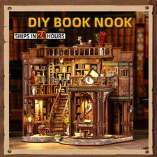 DIY Book Nook Kit - 3D Wooden Puzzle Miniature House, LED Light, Creative Crafts