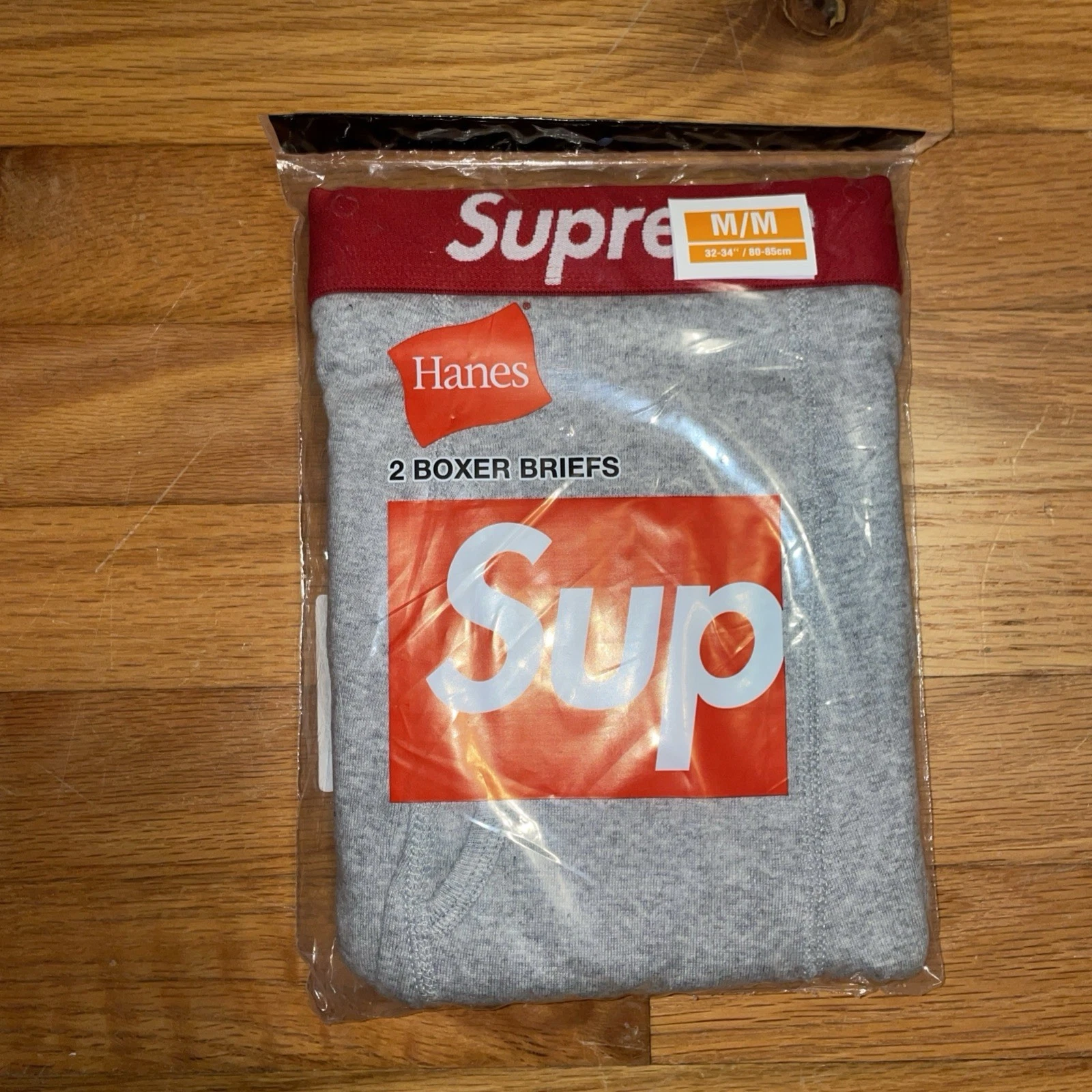 SINGLE Authentique Boxer Slip Sous Vêtements Gris Supreme x Hanes 1 Paire Taille Medium M