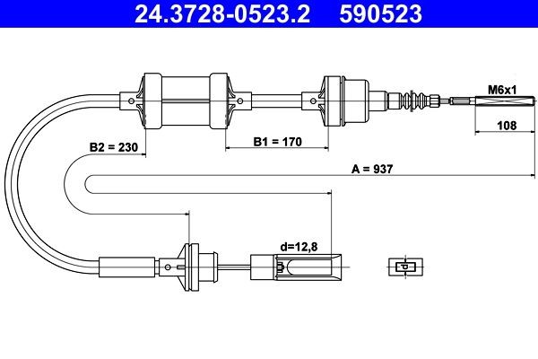 NEU - ATE 24.3728-0523.2 Seilzug, KupplungsbetäTigung Passend FüR Fiat-image