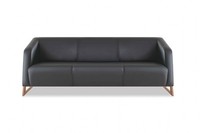 Ledersofa 3-Sitzer Modern Schwarz Leder Holz Dreisitzig Couch Armlehnen