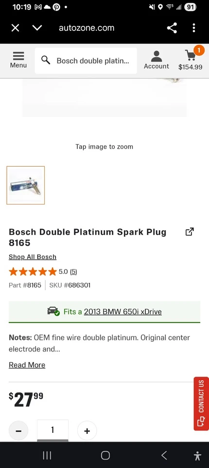 Bujía BOSCH # 0 242 145 515 000 # ZR5TPP33 DOBLE PLATINO BMW ROLLS ROYCE Foto 2 de 2