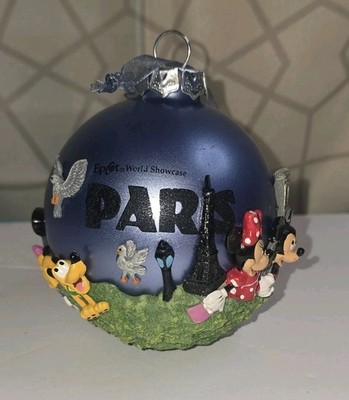 Disney Epcot 3D Carved Paris Eiffel Tower Mickey & Friends Blue Ball Ornament 4 