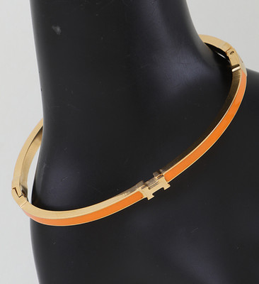 Bangle Clic H Letter Bracelet Orange & Gold Plated Stainless Steel Dainty Clean