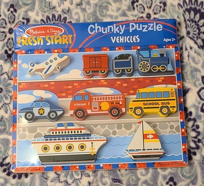 Melissa & Doug Fresh Start Chunky Puzzle Vehicles 9 Pieces 12''X11'' New Ages 2+++