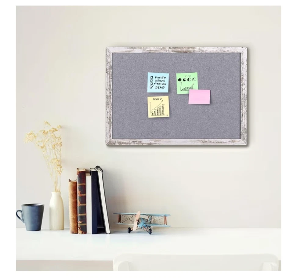 Gray Felt Cork Bulletin Board White Rustic Wood Frame Pin Board Vision Board - Image 2 of 4