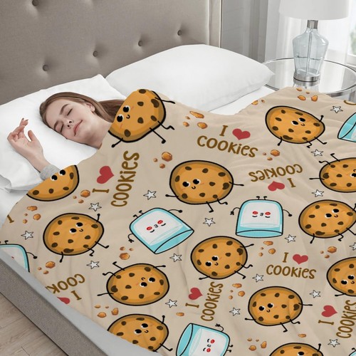 Coperta di Biscotti e Latte,Coperta di Lancio di Crackers al Cioccolato Carino,Biscotti al Latte Fl... - Foto 7 di 8