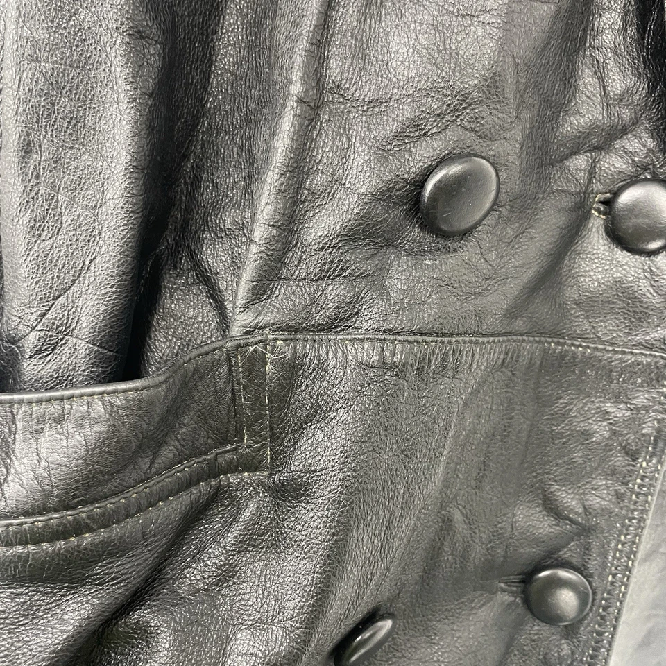 Chaqueta larga vintage años 90 Charles Klein para mujer 2X cuero negro trinchera plumero Foto 3 de 4