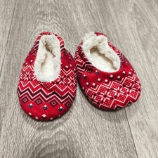 Fair Isle Slipper Booties Fleece Lined Cozy House Shoes Red White Chevron