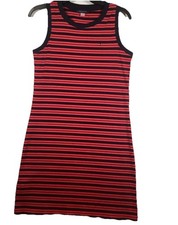 Tommy Hilfiger Red Navy Striped Ribbed Knit Tank Dress Cotton Blend Size S