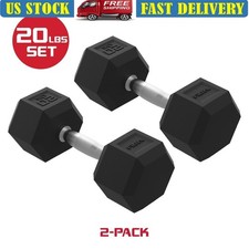 20 lbs Rubber Hex Dumbbell Set Solid Steel Anti-Roll Non-Slip Grip Home Gym New