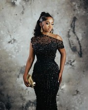 Luxury Off Shoulder Mermaid Ball Gown with Sequins Beaded Crystal Evening Gown
