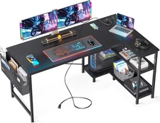 55 Inch Small L Shaped Computer Desk with Power Outlets, Corner Desk with PC ...