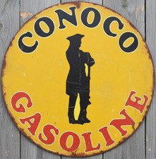 Conoco Gasoline 8" Diameter Vintage Novelty Metal Sign Made In USA