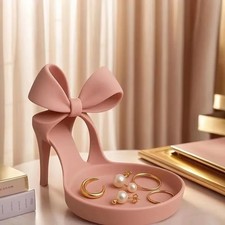 High Heel Jewelry Holder - Elegant Shoe-shaped Jewelry Tray With Bow Decoration