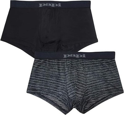 Papi Men s Brazilian Cool Trunk Boxer Briefs 2-Pack Stripe Black/Grey Small
