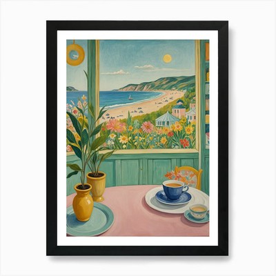 Seaside Cafe Art Print Framed Wall Art Poster Canvas Print Picture