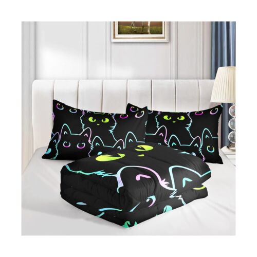 Axolotl Kids Bedding Cartoon Cat Comforter Set Twin Size,Gradient Line Cute C... - Picture 4 of 7