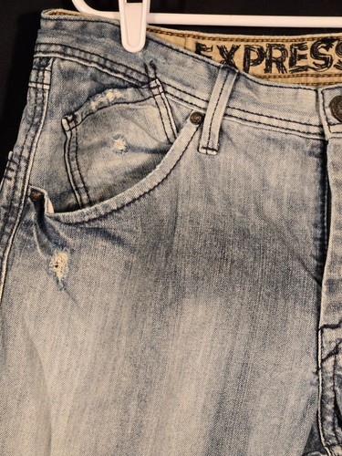 Express Rocco Slim Fit Low Rise Straight Leg Denim Jeans Men’s 36x30 Distressed - Picture 3 of 17