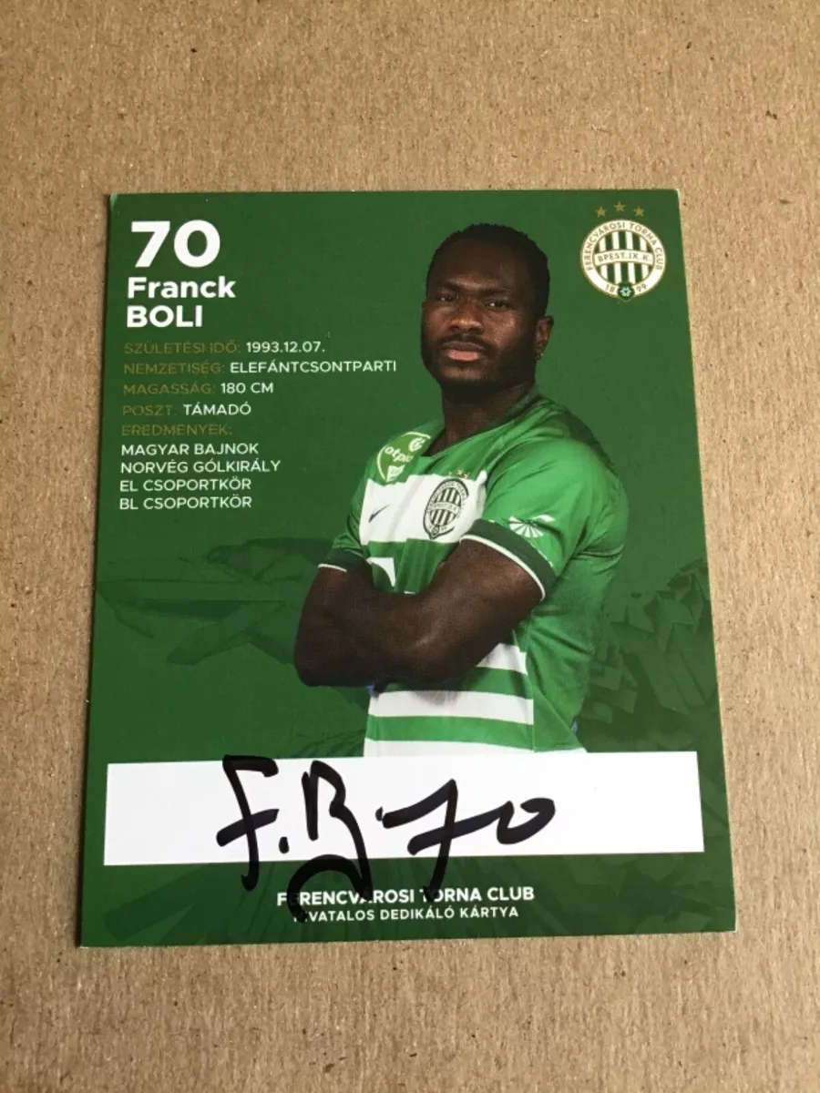 Franck Boli, Ivory Coast 🇨🇮 Ferencvarosi TC 2020/21 signed 3x4