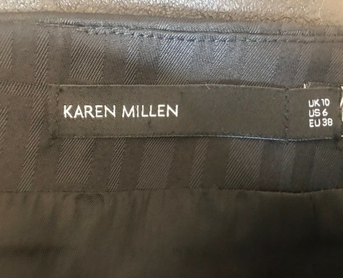 KAREN MILLEN Black A-Line Geo Pattern/Faux Leather Contrast Skirt UK 10 - Picture 2 of 6