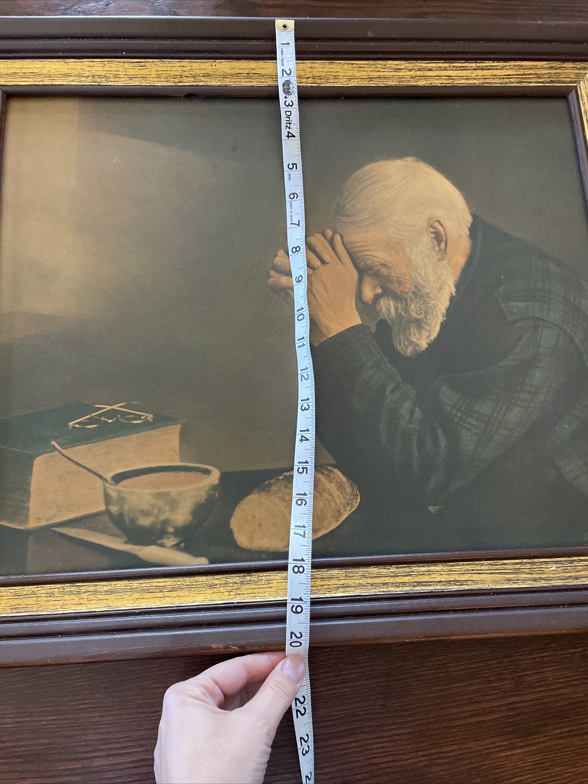 Grace Old Man Praying Picture Wood Framed Eric Enstrom Bovey MN 16” X