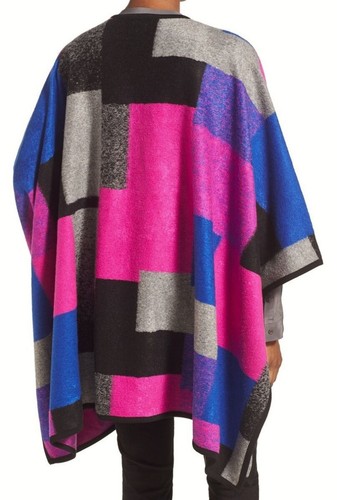 CHAUS Parisian Glamour Plush Geo Print Poncho Cardigan Sweater Jacket Womens S M - Picture 5 of 8