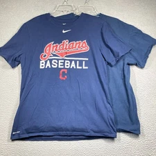 Cleveland Indians T Shirts Adult XL Blue Graphic Print Lot of 2 Banned Logo MLB