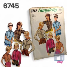 Simplicity 6745 Misses Sz 16 Bust 36 Sewing Pattern Shirt CUT