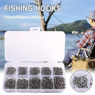100/500/1000x Fishing Hooks Set High Carbon Steel Sharp Durable Barbe Prof  Q1Y3