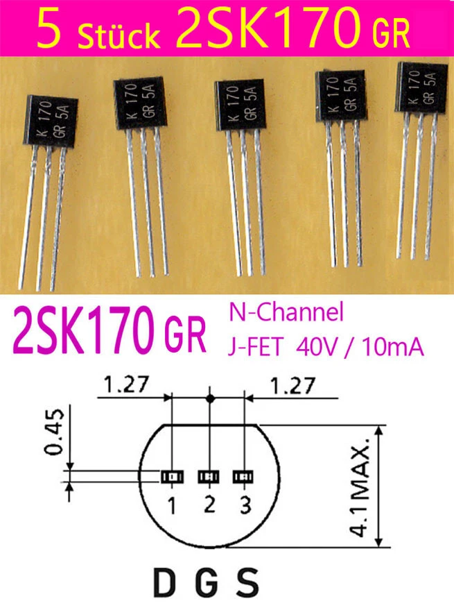 5 pcs  2SK170 -GR | 2SK170GR N-Kanal Audio  JFET 40V / 15mA TO-92  DE Letter - Bild 1 von 1