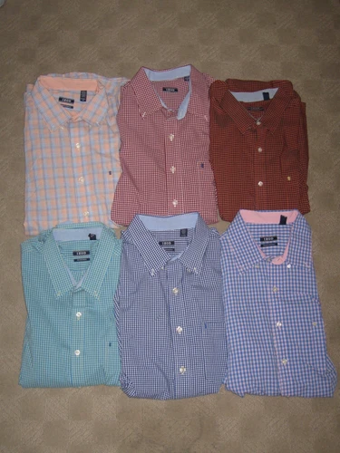 Lot of 6 Izod Long Sleeve Hiking Shirts Plaid Men XL Tall TXL Lighty Used