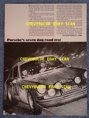 1969 Porsche 911 Vintage Ad ''...Seven Day Road Test'' Monte Carlo Rallye