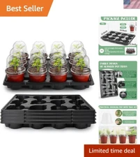 4 Inch 60 Pack Nursery Pots with Humidity Domes & 5 Pack 12 Cell Round Seedli...