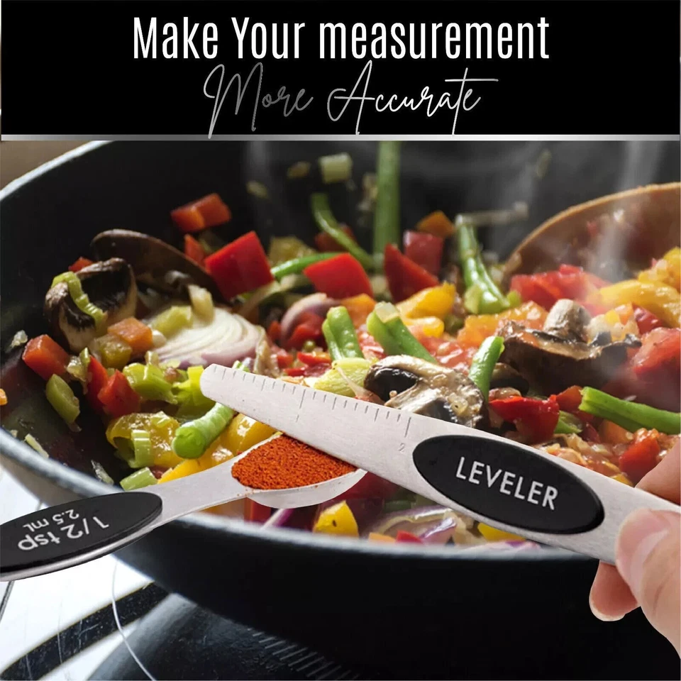 Magnetic Dual Sided Measuring Spoons w/ Leveler Stainless Kitchen Tool -Set of 9 - Image 3 of 4