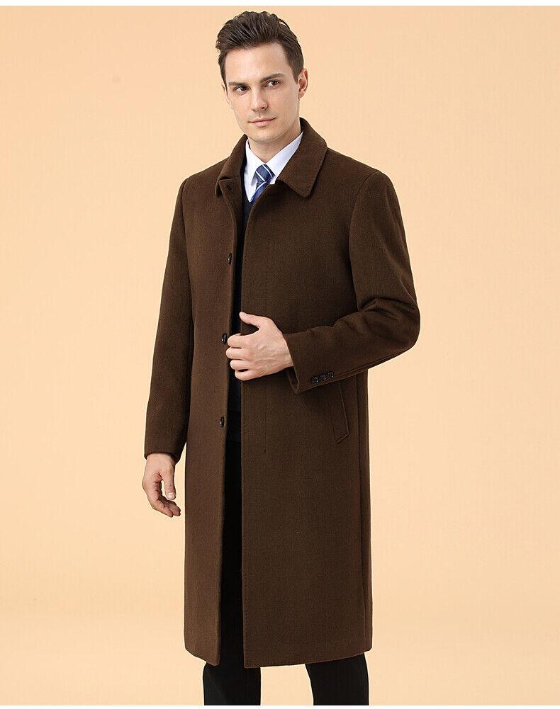 Men's Formal Business Cashmere Long Coat Velvet Thickened
