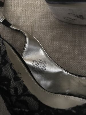 ANNE KLEIN Dress Shoes BLACK Lace Formal Open Toe Slingback Heel Women Sz  5.5 M | eBay