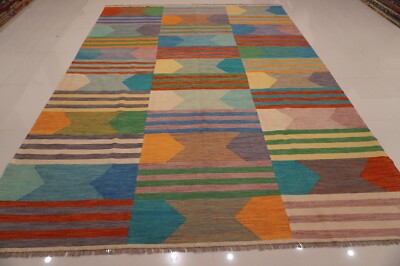 9x12 Afghan Multicolor Hand woven Abstract Veg dyes Wool  Kilim Area Rug