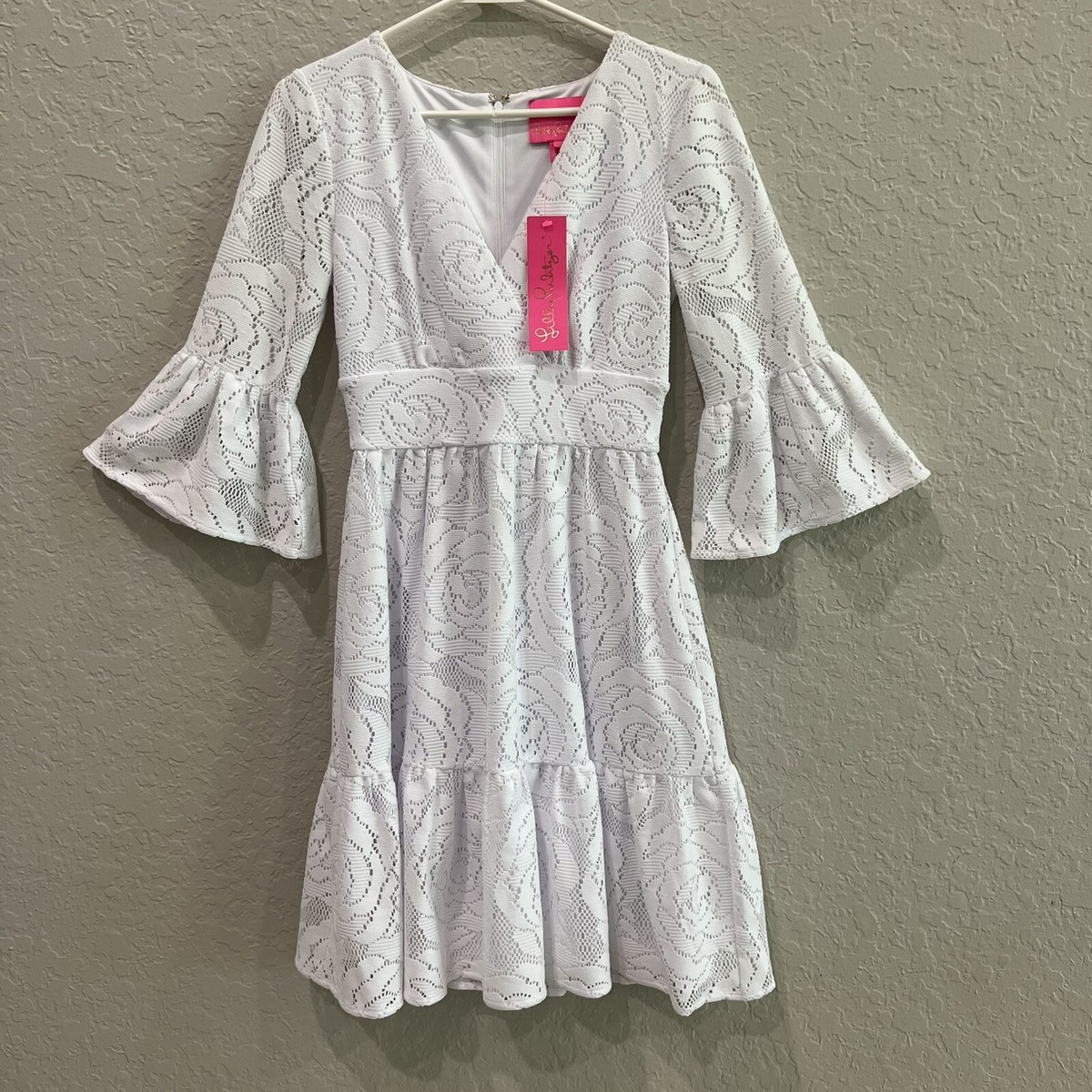 cecilia dress in white lace product info and reviews Cecilia | White Crew-Neck Mini Dress With Ruffled Skirt