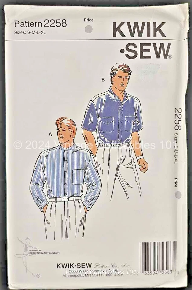 Kwik Sew Pattern 2258 Men's Button Down Long Sleeve Shirt Size S M L XL Uncut FF - Image 2 of 4