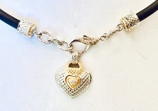 NWOT ~ FAS ~ 14K & STERLING SILVER ~ CZ Heart Pendant ~ 17” to 18” Cord Necklace