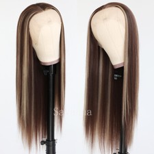 Brown Blonde Highlights Synthetic Lace Front Wigs Long Straight Fashion Women